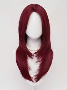 XYUNMI Sweet Red Long Straight Wig 26 Inch Multi-Layer Lightweight Breathable Women's Heat Resistant Synthetic Wig For Daily Wear Party Date Elegant Fashion Simple Costume Wig Role Play