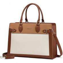 17 Inch Laptop Tote Bag Women, Business Computer Briefcase, PU Leather Tote, Large Office Shoulder Bag Teachers, Work Accessory - 棕褐色 - 查看 1