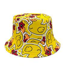 Casual Cartoon Duckling Print Reversible Bucket Hat, Unisex Outdoor Sun Protection Bucket Hat