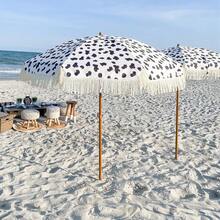 7ft Patio Umbrella With Fringe Outdoor Tassel Umbrella UPF50+ Premium Steel Pole And Ribs Push Button Tilt, Cow Polka Dots - Multicolor - View 9