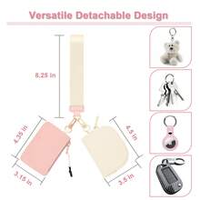 Mini Zipper Wrist Coin Purse Keychain Wallet Detachable Dual Layer Portable Coin Holder Ideal For Women'S Outdoor Travel And Sports Stylish Wrist Strap Coin Purse For Everyday Use - 粉色 - 查看 3