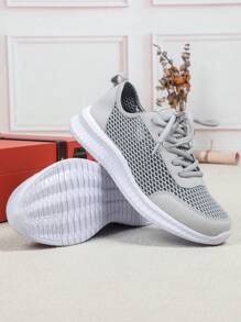 Men's Summer Breathable Single-Layer Net Comfortable And Lightweight Outdoor Versatile Gray Road Running Shoes, Low-Top, Round Toe, Soft And Flexible Couple Sports Shoes, Suitable For Outdoor, Vacation, Recreation, Daily Wear