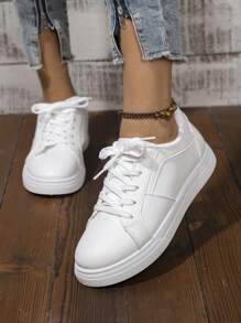 scarpi sportivi bianche casual da donna per primavera/autunno, scarpe da ginnastica piatte antiscivolo, scarpe da corsa sportive versatili