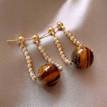 1 paire de boucles d'oreilles élégantes et rétro en pierre d'œil de tigre, pour femmes, convient pour les vacances, l'anniversaire, les rendez-vous, les bals, les fêtes, les mariages, les voyages, la tenue casual