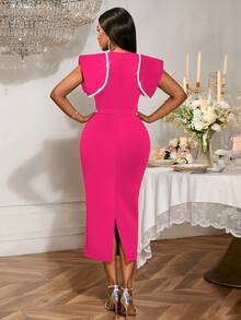 AOMEI Women's Round Neck Short Sleeve Sequin Bodycon Dress, Business Party Evening Gown, Suitable For Dates, Parties, Weddings, Bridesmaids, Graduations, Wedding Guests, Back To School Season And More - 玫紅色 - 查看 6