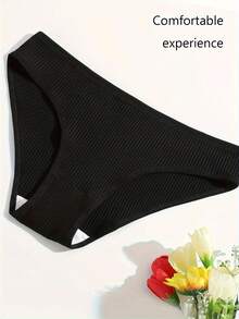 7pcs Women's Cotton Briefs Solid Color Ribbed Fabric Low Waisted Briefs Comfortable And Simple - 彩色 - 查看 6