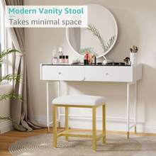 Small Vanity Stool, Cute Vanity Stools With Cushion, White Gold Makeup Vanity Chair For Small Spaces, Living Room, Bedroom, Bathroom, Entryway, Ottoman Foot Rest For Couch Sillas Modern - Gold - View 5