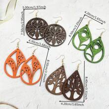 8-Pairs Set Modern Rustic Wooden Pendant Earrings For Women, Suitable For Vacation, Party, Celebration, Plant Design, Women Jewelry
