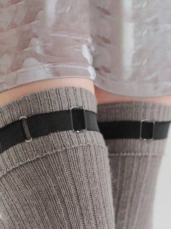 2pcs Women Adjustable Black Polyester Elastic Garter Belts, Punk Style Thigh Harness Garter Sock Suspender Leg Straps