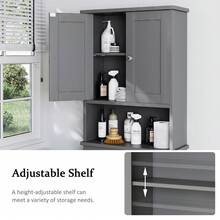 JAMFLY 66" Over The Toilet Storage Cabinet , Bathroom Cabinet With Adjustable Shelves And Open Cabinet With Anti-Tip Device,  Toilet Furniture, Freestanding Shelves For Bathroom Above Toilet, Space Saving Large Above Toilet Cabinet - 灰色 - 查看 7
