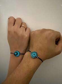 2pcs Glow In The Dark Luminous Couple Bracelets, Best Friends Romantic Gift, Sun Moon Star Wax Rope Bracelet, Suitable For Daily, Date, Party Wear