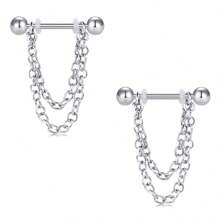 Steel Nipple Shield Rings Tongue Barbell Piercing Jewelry Retainer 14G 5/8Inch Chain Dangle Clear CZ For Women Men 1Pair