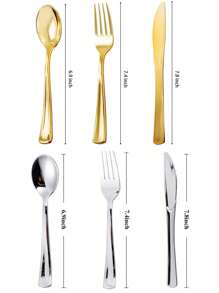 150pcs/75pcs Decorative Silverware Set (Plastic) - Including 50pcs Forks, 25pcs Knives, 25pcs Tablespoons - Reusable Wedding Cutlery Set For Dining, Parties, Dinners, Weddings, Kitchen And Valentine's Day,School Supplies