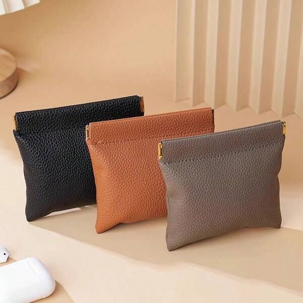 2025 Autumn/Winter Bestseller Promotion Litchi Texture Auto-Close Data Cable & Earphone Carrying Pouch, Mini Portable Digital Bag With Snap Fastener