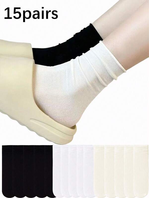 15/10/5/3/1 Pares de Calcetines Medianos para Mujer y Hombre, Suaves, Elásticos y Transpirables, Aptos para Uso Diario, Calcetines Cómodos Neutros de Color Liso hasta el Tobillo, Unisex Casuales - Minimalistas Cómodos - Calcetines de Color Liso para Deporte y Casual