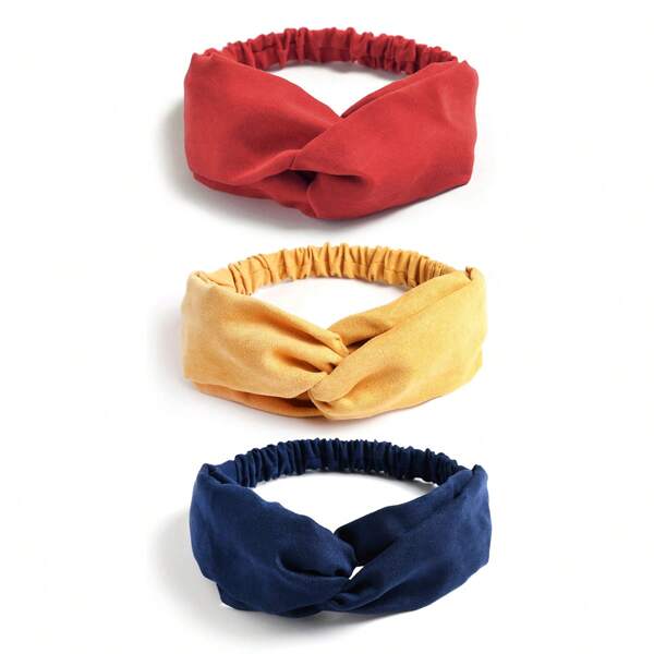 Conjunto de 3 Bandanas Femininas, Tiaras de Camurça para Mulheres, Tiaras Simples Cruzadas, Tiaras de Cor Sólida para Meninas, Acessórios de Moda para Cabelo, Faixas de Cabelo Clássicas
