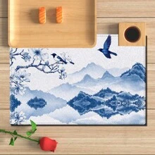 Set de 4 o 6 individuales, decoración del hogar, individual de lino estilo moderno de porcelana azul y blanca impresa, adecuado para mesas de comedor, decoración versátil de temporada en primavera, verano, otoño e invierno, individual de mesa lavable de estilo moderno, resistente al calor, resistente a las manchas, decoración de habitación, individual, posavasos, individual de mesa de cocina, decoración de fiesta, decoración del hogar, regalo ideal