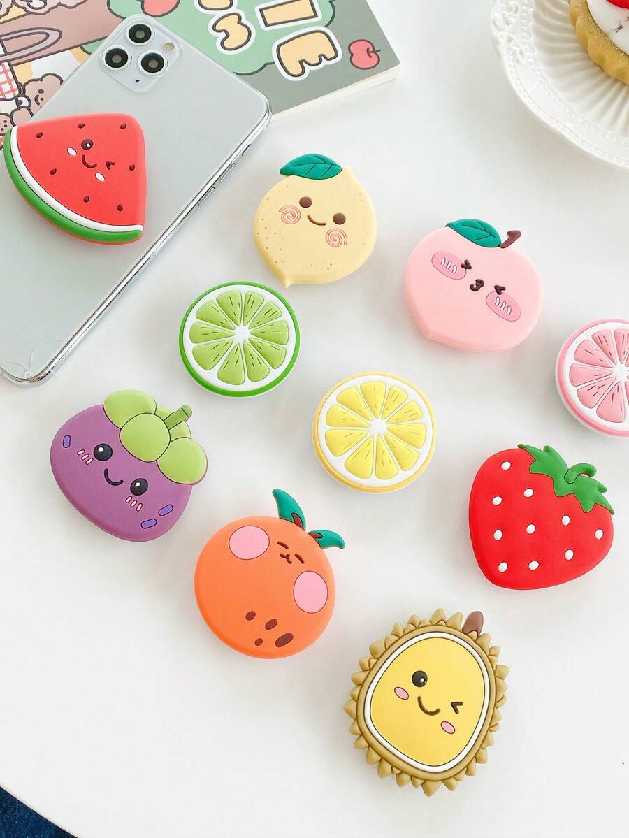 1 件可爱草莓/西瓜/桃子形状可折叠硅胶手机支架，多功能水果形状桌面手机支架，兼容 Apple/Android 智能手机，适合家人和朋友的生日礼物，兼容 、Android 手机，生日礼物，家人，朋友推拉式手机握把，手机配件 - 彩色 - 查看 1