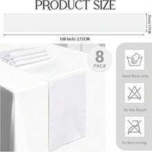 8pcs/Set Satin Finish Tablecloths 7*108 Inch White Color, Smooth Fabric Decorative Tablecloths For Wedding, Party, Birthday, Graduation, DIY Decor