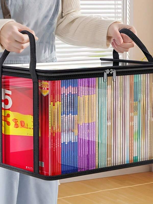 Sac de rangement transparent en PVC avec couvercle rabattable et fenêtre - Boîte de rangement polyvalente pour jouets, artisanat, livres, fournitures scolaires, collations - Bac de rangement rectangulaire pour la maison, boîte de rangement, fournitures scolaires, rentrée scolaire