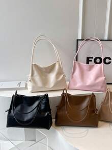 Women's Fashion Simple PU Leather Tote Bag, Casual Large Capacity Solid Color Underarm Bag, Simple All-Match Daily Commuting Work Shoulder Bags, Portable Travel Vacation Storage Satchel Purse, Soft Quality Outdoor Shopping Handbag