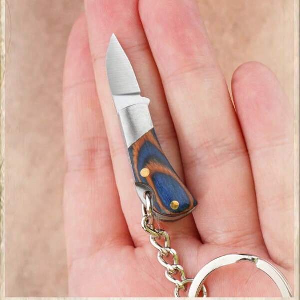 Coltello da campeggio portatile con lama piccola, pieghevole, in tasca, in acciaio inossidabile, mini catena portachiavi, ciondolo, regalo per borsa