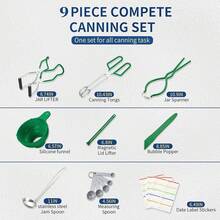 Glow HavenCanning Supplies Starter Kit,Canning Kit Beginners Of 9 With Jar Lifter,Wide Mouth Funnel,Wrench,Tongs,Lid Lifter,Bubble Popper,Canning Labels,Ladle,Measuring Spoon-Blue - màu xanh lá - Xem 4