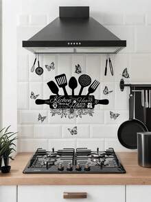 قطعة واحدة ملصق إكسسوارات المطبخ الإبداعية الجديدة، ملصقات لديكور المنزل، ملصقات مائية قابلة للإزالة لمطعم أو مطبخ أو ديكور المنزل - الأسود - مشاهدة 9