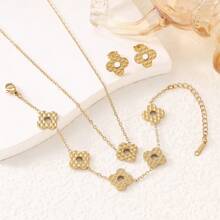 Conjunto de 4 peças de pulseira, colar e brincos com padrão de losango 3D da moda, adequado para festas femininas e uso de férias
