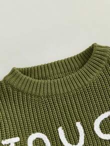 Kids Baby Boy Girl Knit Sweater Long Sleeve Crew Neck Letters Rugby Warm Fall Winter Pullover Sweatershirt Clothes - Green - View 3