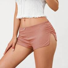 Short de mujer micro short de tacto fresco acanalado para estar en casa - Naranja - Ver 3