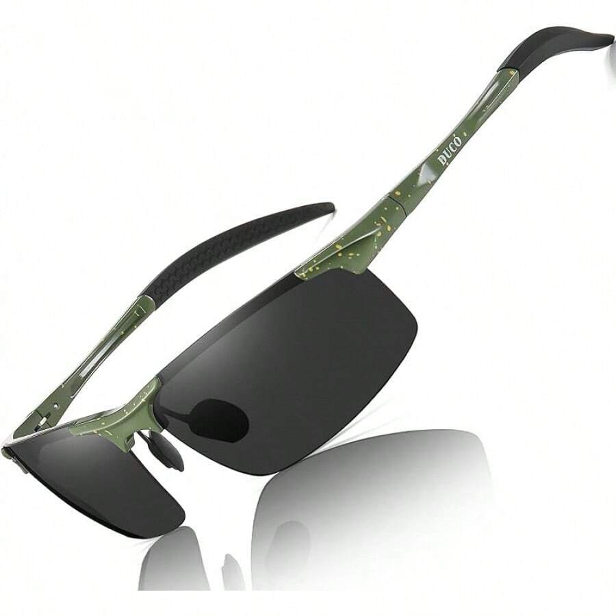 DUCO Mens Sports Polarized UV Protection For Men 8177s - Green Frame Yellow Dot Gray Lens - View 1