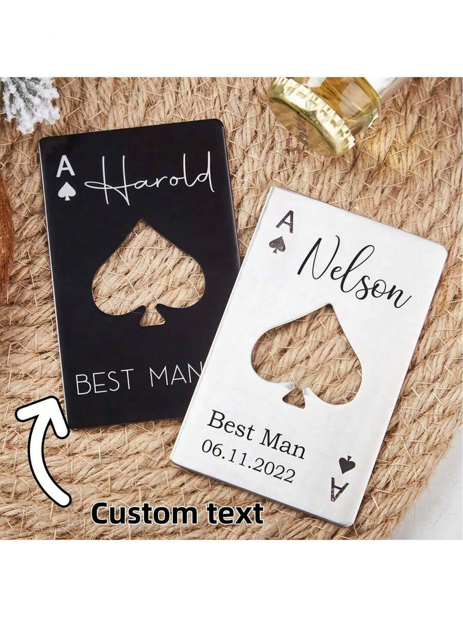 Personalized Bottle Opener, Poker Gift, Poker Bottle Opener, Customized Name And Date Groomsmen Gift, Ace Of Spades Bottle Opener, Personalized Name Bottle Openers, Engraved Beer Bottle Opener, Groomsmen Proposal, Best Man Gift - Multicolor - View 1