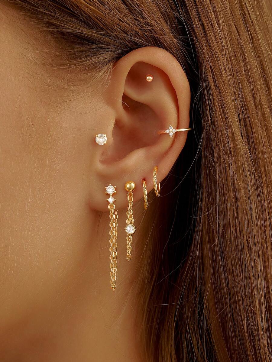 Cooper 锆石耳环套装 7 件装 女式简约耳环，叠戴式耳环