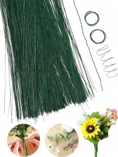 MEHELANY 100根散装绿色桨形铁丝，长14.17英寸，绿色花艺铁丝，适用于插花、花艺制作、珠宝制作、礼品制作、工艺品制作、DIY花环制作、花束扎带、花园植物扎带、人造花卉植物花环装饰、家居室内外花园婚礼派对装饰、春季情人节母亲节生日礼物装饰配件