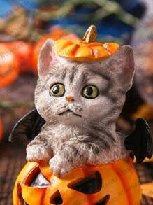 1 pièce Figurine de chat d'Halloween mignonne, statue de chaton de citrouille en résine Calico, décoration d'intérieur de style bohème, décoration de chambre, décoration intérieure, ambiance décorative pour les fêtes, Halloween, décoration de maison