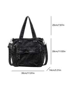Túi tote jeans nhiều ngăn thời trang mới, túi đeo vai cỡ lớn đa năng dành cho nữ, túi đi học kiểu sinh viên, túi đeo chéo jeans cỡ trung, phù hợp cho đi làm, mua sắm, sử dụng hàng ngày và đi học, hoàn hảo cho phong cách cao bồi. - màu đen - Xem 7