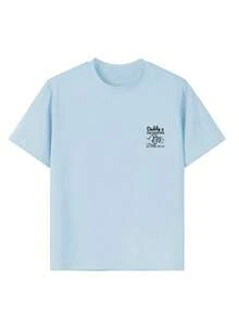 女童趣味字母印花圆领短袖T恤上衣，夏季