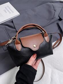 Vào mùa đông, Mini Túi xách thời trang mới với thiết kế màu tương phản, Túi đeo vai bằng vải nylon chống thấm nước, Túi vuông và Túi đựng rau thích hợp để đi làm, dự tiệc và ngày lễ - màu đen - Xem 6