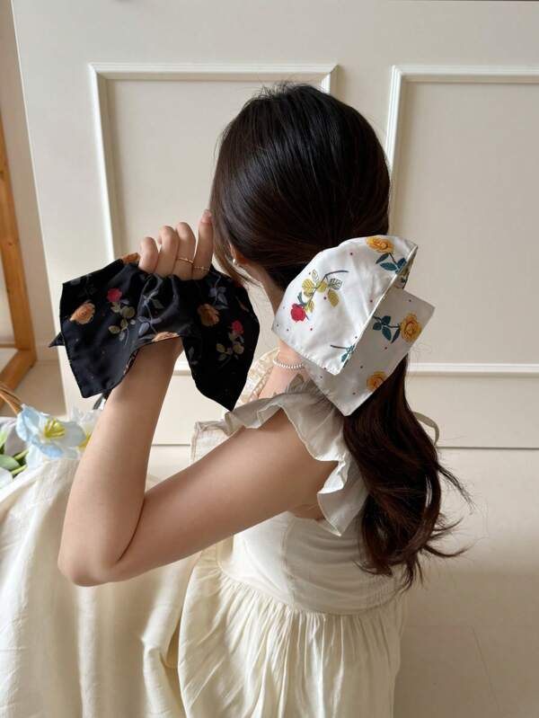 Floral Square Scarf Oversized Hair Scrunchies, High-Quality Korean Style Hair Accessories, Hair Tie, Hair Accessory ,Hair Accessories, Scrunchy Hair Ties