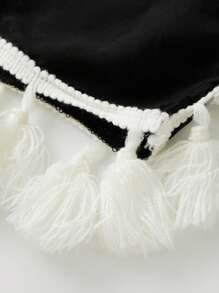 Beauace Women Tassel Long Dress Deep V-Neck Bat Sleeve Loose Fit Robe Summer Beach Cover-UP - 黑色 - 查看 7