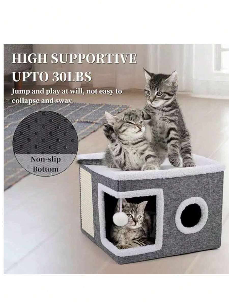 1pc Pet Cat Bed, Cat Scratching Board, Foldable Cat House With Scratching Pad, Removable & Washable, Suitable For All Seasons