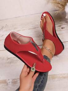 Sandales plates rétro bohémiennes grande taille pour femmes, sandales romaines d'été polyvalentes décontractées pour la plage, les vacances, les robes, nouvelle arrivée 2025 - Rouge - Voir 6
