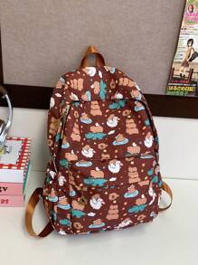 1 pieza Nueva mochila de nailon con diseño de Carpincho de dibujos animados para niñas, cierre con cremallera, correas ajustables, linda bolsa escolar casual para actividades al aire libre, viajes y regalos festivos