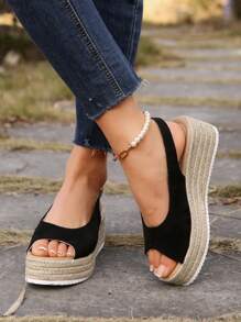 Sandales compensées à plateforme pour femmes, nouvelles sandales d'été à semelle épaisse tressée, imperméables, à bout ouvert et à talons hauts