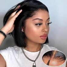 Air Wig Glueless Straight Bob Wig - 4x4 HD Lace, 200% Density, Preplucked, Pre-Cut, Put On And Go Human Hair Wig For Women With Natural Hairline And Realistic Scalp Design - Natural Black - Xem 2