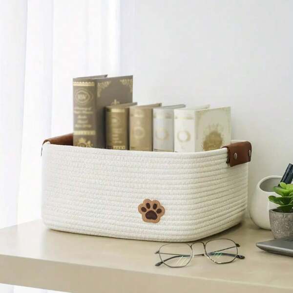 OYHOMO 1pc Woven Storage Basket With Handles - Chic Decorative Basket For Pet Toys, Bathroom Towels & Skincare Organization, Laundry, And Gift Giving