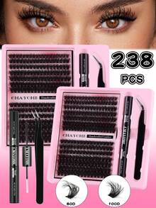 280 Clusters DIY Eyelash Extension Kit - Fluffy Russian30D+40D+50D+60D+80D+100D DD Curl, Mixed Lengths 10-16mm, 0.07mm Thickness, Waterproof Faux Mink Lashes With Tweezers & Bond/Seal Glue, Beginner-Friendly Reusable Set Lash Clusters Kit, Lashes, Eyelashes, Fake Lashes