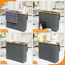 1 pieza Caja de pañuelos cubierta de bambú - Capacidad grande para 9 rollos, organizador de baño elegante con tabillas de madera, adecuado para baños modernos, cesta multiusos | Diseño de estética natural | Textura similar a tela, contenedor de almacenamiento de papel higiénico