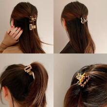 Conjunto de 4/6 piezas (3,5 cm) de pinzas para el cabello de fibra de acetato con estampado de leopardo aleatorio y agarre antideslizante, adecuadas para niñas y mujeres - sujección firme para coletas y moños